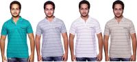 Fanatic Striped Men's Polo Neck Multicolor T-Shirt(Pack of 4)