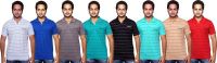 Fanatic Striped Men's Polo Neck Multicolor T-Shirt(Pack of 8)