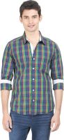 Flippd Men's Checkered Casual Green, Dark Blue Shirt