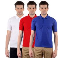 Gdivine Solid Men's Polo Neck Red, White, Blue T-Shirt(Pack of 3)