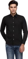 Global Nomad Men's Solid Lounge Wear Linen Black Shirt