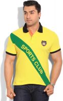 Global Nomad Printed Men's Polo Neck Green, Yellow T-Shirt
