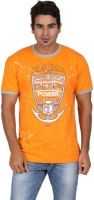 GOFLAUNT Graphic Print Men's Round Neck Orange T-Shirt