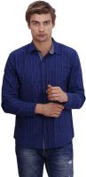 Gustrow Men's Striped Casual Dark Blue Shirt