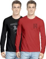 Hueman Printed Men's Round Neck Red T-Shirt(Pack of 2)