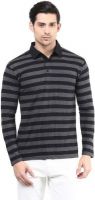 Hypernation Striped Men's Polo Neck Black, Grey T-Shirt