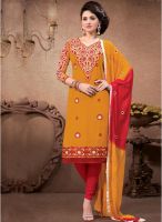Hypnotex Mustard Yellow Embroidered Dress Material