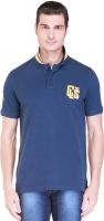 In The Closet Solid Men's Polo Neck Blue T-Shirt