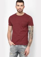 Incult Maroon Solid Round Neck T-Shirts