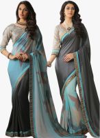 Inddus Aqua Blue Embellished Saree