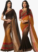 Inddus Brown Embellished Saree