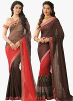 Inddus Brown Embellished Saree