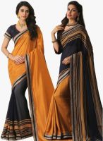 Inddus Mustard Yellow Embellished Saree