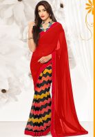 Inddus Red Printed Saree