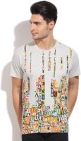 Indicode Printed Men's Round Neck Grey T-Shirt