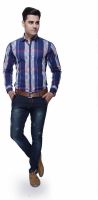 Jads Men's Checkered Casual Blue, Red Shirt
