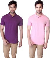 LUCfashion Solid Men's Polo Neck Purple, Pink T-Shirt(Pack of 2)