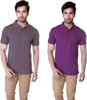 LUCfashion Solid Men's Polo Neck Grey, Purple T-Shirt(Pack of 2)