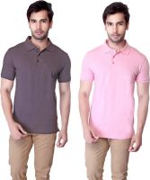 LUCfashion Solid Men's Polo Neck Grey, Pink T-Shirt(Pack of 2)