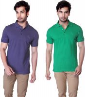 LUCfashion Solid Men's Polo Neck Blue, Green T-Shirt(Pack of 2)