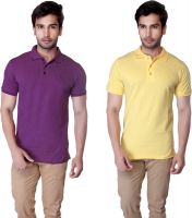 LUCfashion Solid Men's Polo Neck Purple, Yellow T-Shirt(Pack of 2)