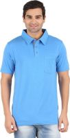 Lavos Solid Men's Polo Neck Blue T-Shirt