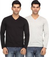 Leana Solid Men's V-neck Black, Grey T-Shirt(Pack of 2)