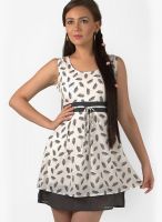 Magnetic Designs White Colored Printed Skater Dress