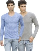 Maniac Solid Men's V-neck Multicolor T-Shirt(Pack of 2)