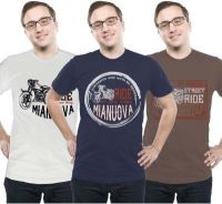 Mianuova Printed Men's Round Neck White, Brown, Blue T-Shirt(Pack of 3)