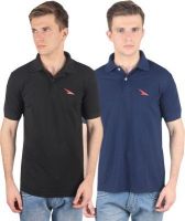 PRO Lapes Solid Men's Polo Neck Black, Dark Blue T-Shirt(Pack of 2)