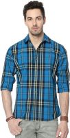 People Men's Checkered Casual Blue Shirt