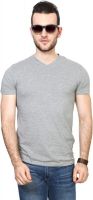 People Solid Men's V-neck Grey T-Shirt