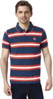 Peter England Striped Men's Polo Neck Blue T-Shirt