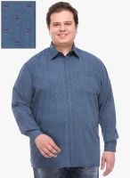 Pluss Blue Printed Regular Fit Casual Shirt