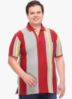 Pluss Maroon Striped Polo TShirt