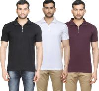 Poshuis Solid Men's Polo Neck Black, White, Maroon T-Shirt(Pack of 3)