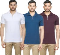 Poshuis Solid Men's Polo Neck White, Blue, Maroon T-Shirt(Pack of 3)