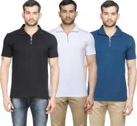 Poshuis Solid Men's Polo Neck Black, White, Blue T-Shirt(Pack of 3)