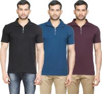 Poshuis Solid Men's Polo Neck Black, Blue, Maroon T-Shirt(Pack of 3)