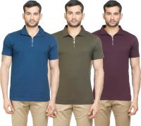 Poshuis Solid Men's Polo Neck Blue, Dark Green, Maroon T-Shirt(Pack of 3)