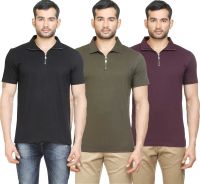 Poshuis Solid Men's Polo Neck Black, Dark Green, Maroon T-Shirt(Pack of 3)