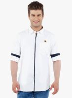 R&C White Solid Slim Fit Casual Shirt