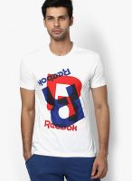 Reebok White Printed Round Neck T-Shirt