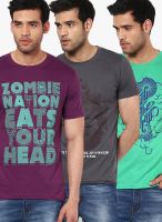 Riot Jeans Multicoloured Colored Printed Round Neck T-Shirts