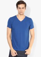 Riot Jeans Navy Blue Solid V Neck T-Shirt