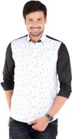 S9 Men's Solid, Printed Casual Linen Black, White, Blue Shirt