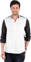 S9 Men's Solid, Printed Casual, Party Linen Black, White, Green Shirt