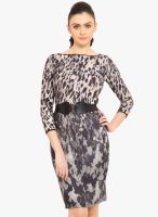 Saiesta Black Colored Printed Bodycon Dress With Belt