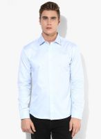 Selected Light Blue Solid Slim Fit Casual Shirts